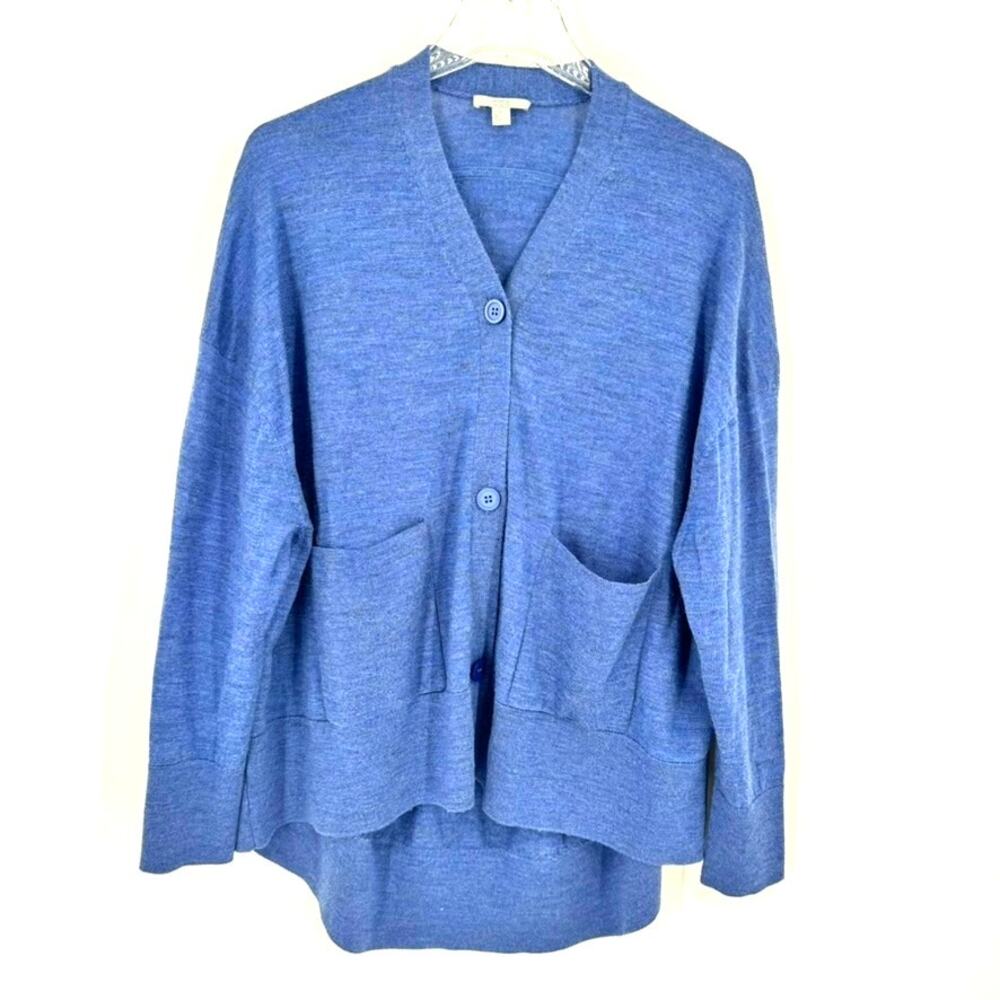 COS Sweater Cardigan 100% Wool Pockets Oversized Blue XS